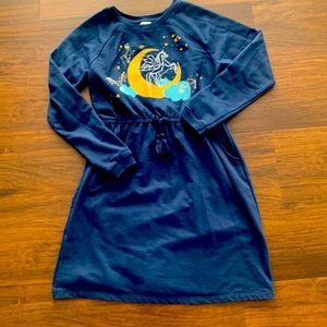 Long sleeve unicorn dress pockets 7-8